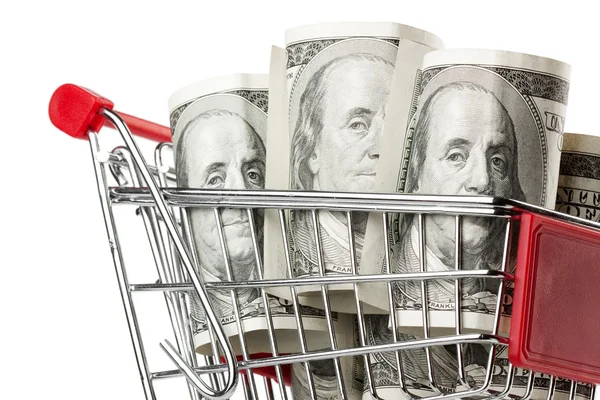 Alışveriş sepeti ve dolar — Stok fotoğraf