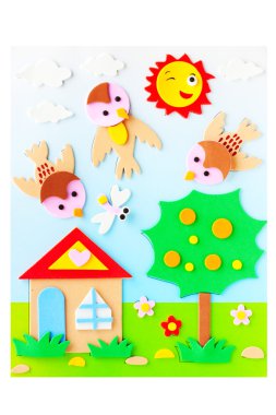 Sunny weather picture maded by plasticine clipart