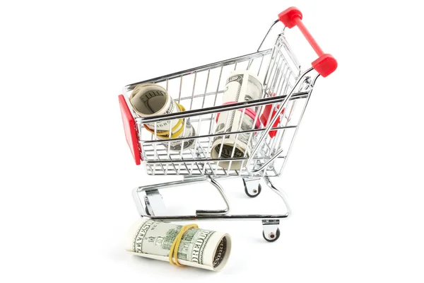 Shoppingvagn och dollar — Stockfoto