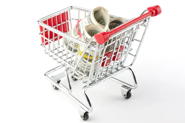 Shopping cart and dollars — Stock Photo, Image