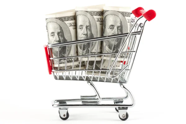 Alışveriş sepeti ve dolar — Stok fotoğraf