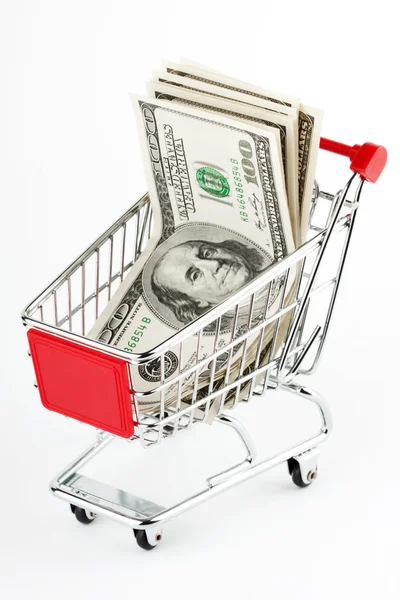 Carrito de compras y dólares — Foto de Stock