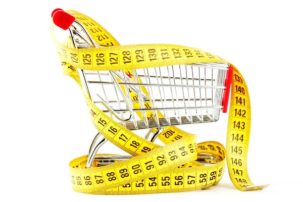 Carrinho de compras e fita métrica — Fotografia de Stock