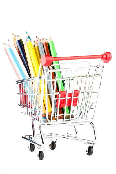 Carro de compras con muchos lápices — Foto de Stock