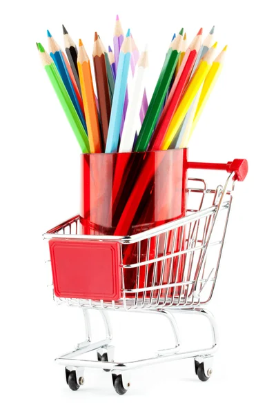 Carro de compras con muchos lápices — Foto de Stock