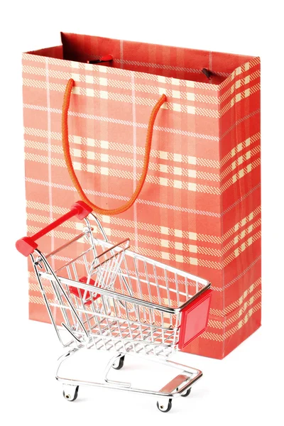 Carrinho de compras e saco de papel — Fotografia de Stock