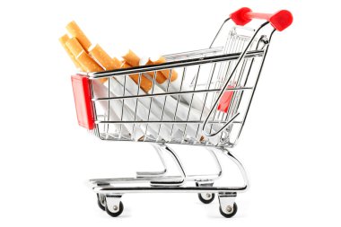 Stack of cigarettes in the shopping cart clipart