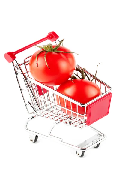 Perfect tomatoes in shopping cart — Stock Photo, Image