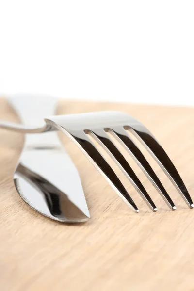 Knife and Fork on the wood — Stock Photo, Image