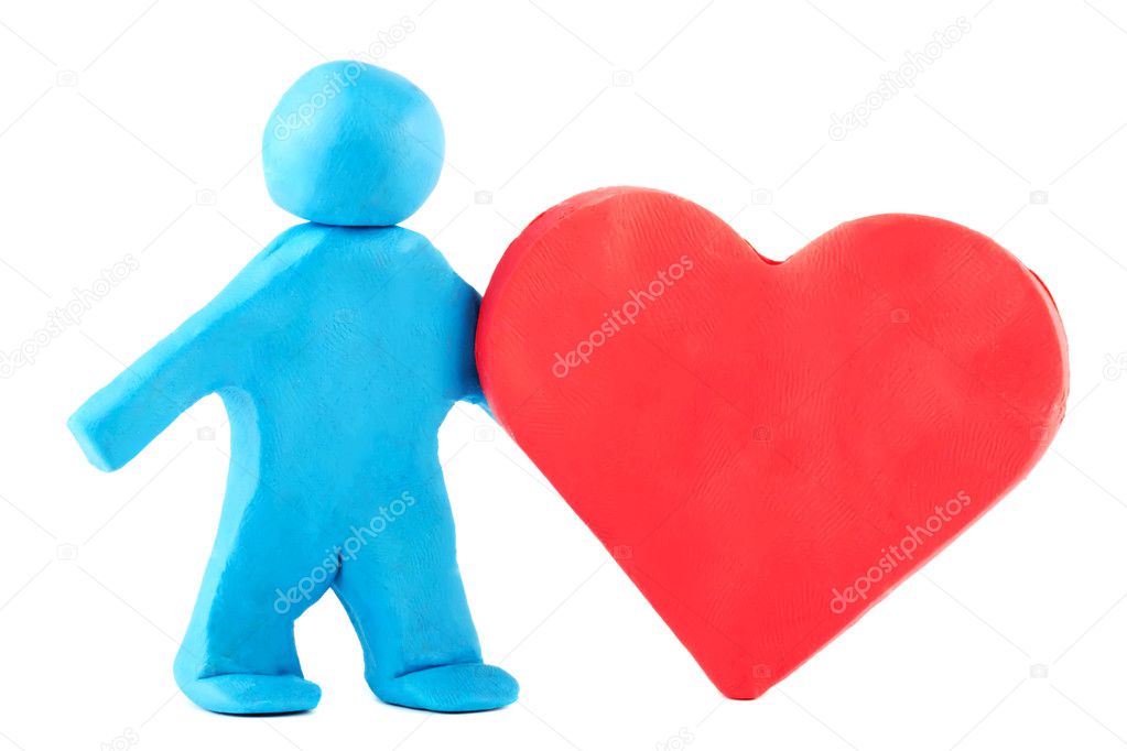 Plasticine man with plasticine heart
