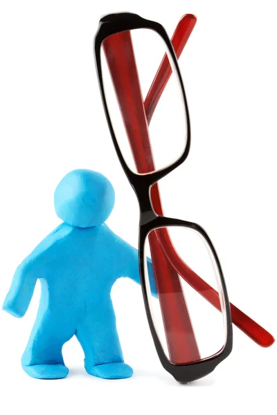 Plasticine man with eyeglass — Stock Photo, Image