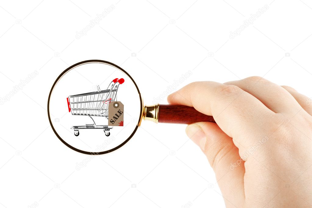 Magnifying glass & shopping trolley