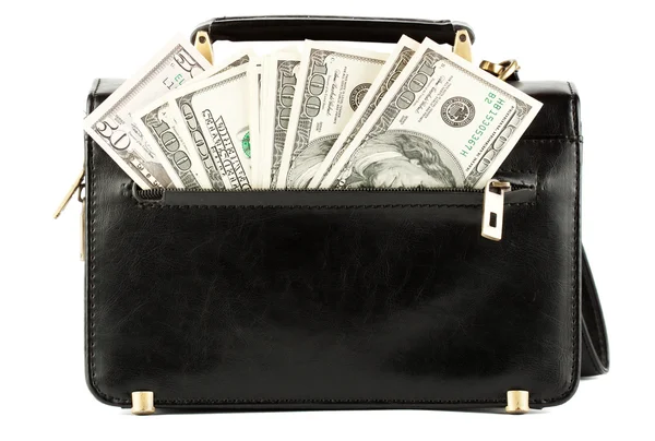 Peníze v černé tašce — Stock fotografie