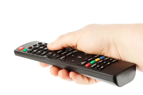 stock image Television receiver Remote controller in a hand.