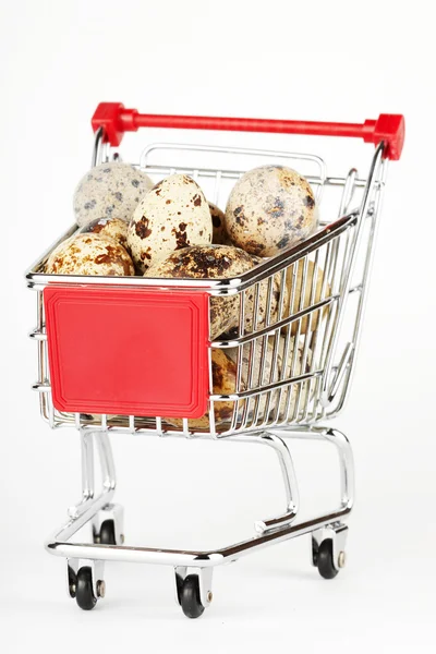 Shopping Cart with Quail Eggs — Stock Photo, Image