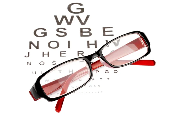 Reading glasses with eye chart — Stock Photo, Image