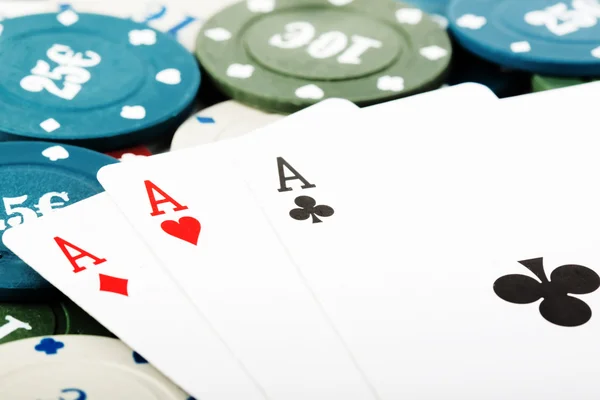 Playing cards and gambling chips — Stock Photo, Image
