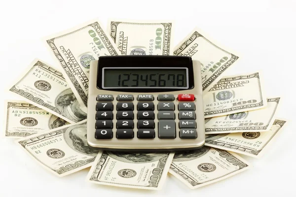 Calculadora y dólares — Foto de Stock