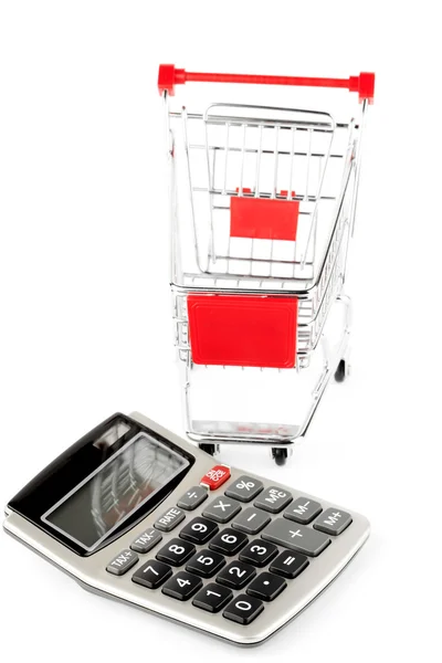 Taschenrechner mit Warenkorb. — Stockfoto