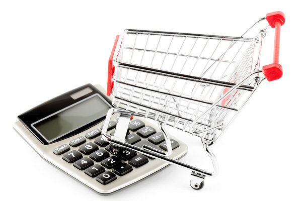 Calculator with a shopping cart.