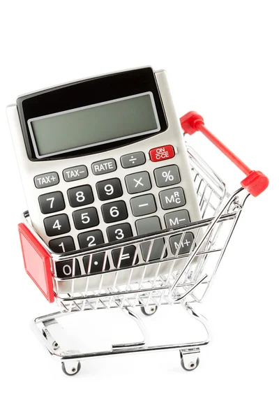Calculator with a shopping cart. — Stock Photo, Image