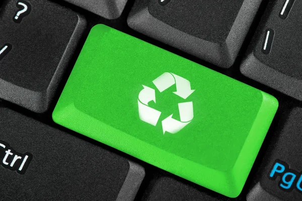 Verde reciclar botón icono — Foto de Stock