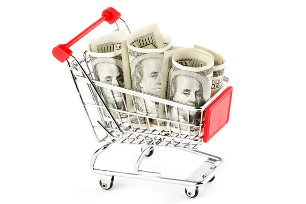 Shoppingvagn och dollar — Stockfoto