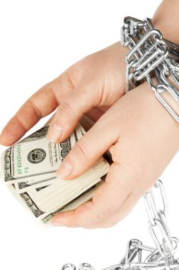 Hands with dollars in chain clipart