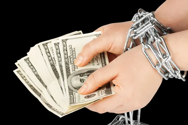 Hands with dollars in chain — Stock Photo, Image