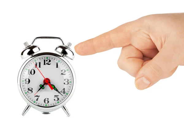 Alarm clock with hands — Stock Photo, Image