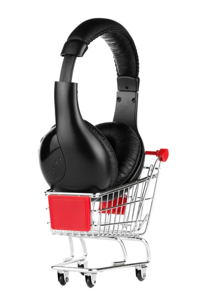 Shopping cart with headphones — Stock Photo, Image