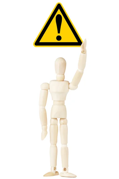 Danger And Hazard Sign in dummy hand — Stock Photo, Image