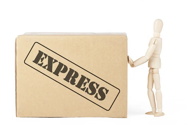 Dummy with the box — Stock Photo, Image