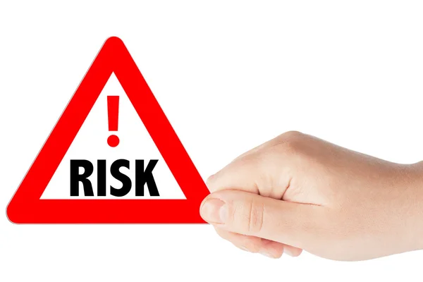 Triangular Risk signs with hand — Stock Photo, Image