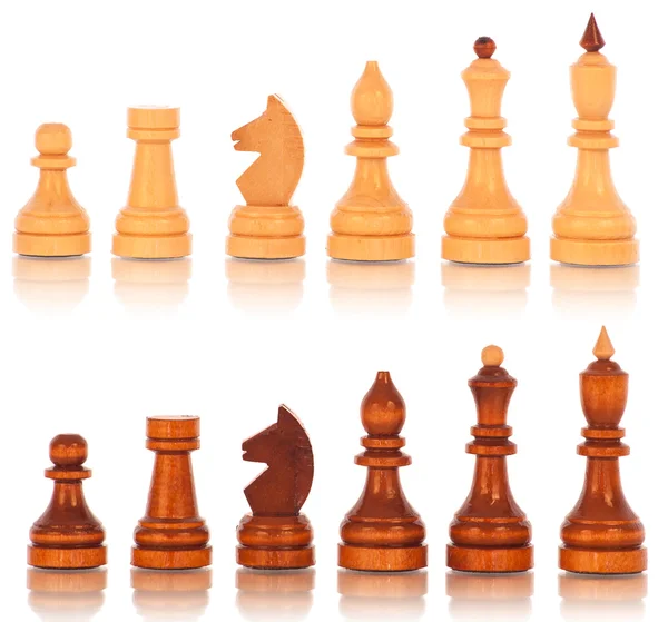 Chess. a group of white and black wooden chess pieces — Stock Photo, Image