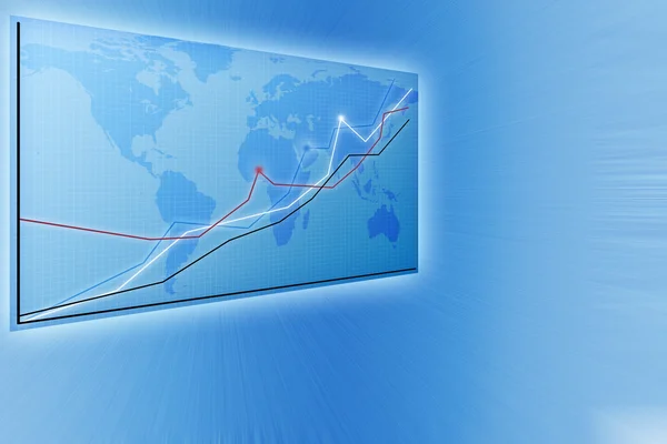 Moderne blauwe zakelijke achtergrond met een kaart en diagrammen — Stockfoto