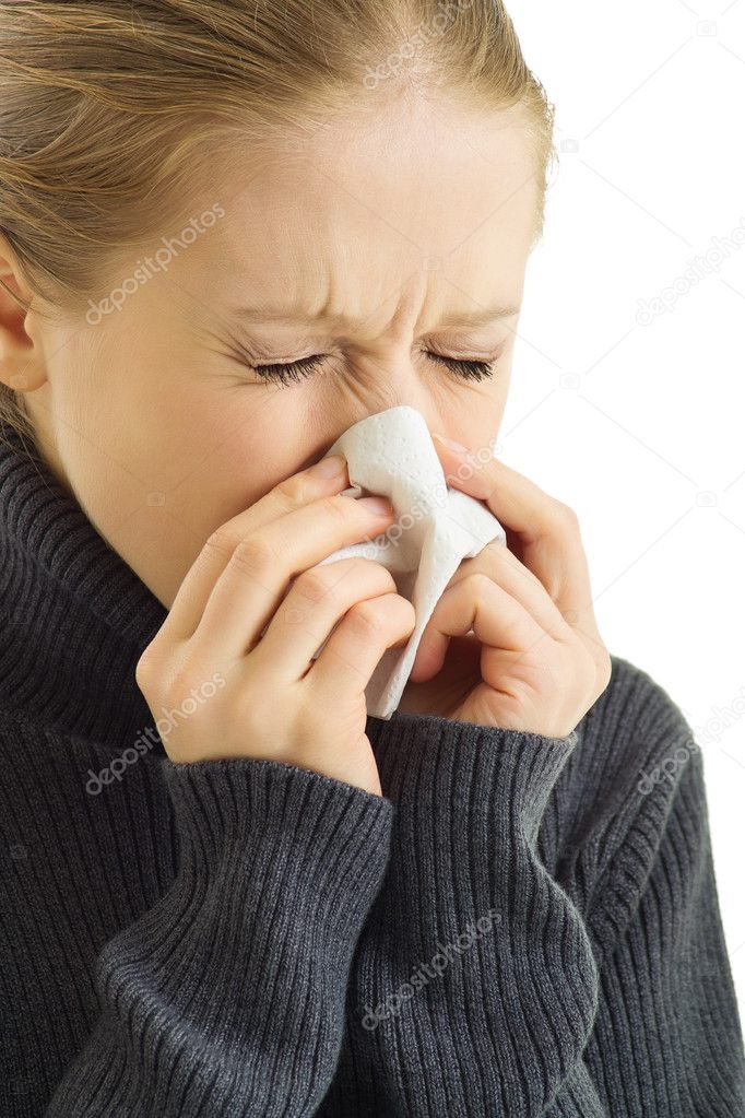 A sneezing woman