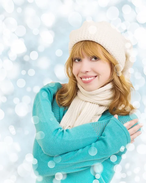 Christmas portrait of a beautiful young happy woman — Stock Photo, Image