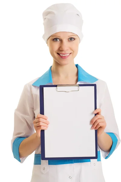 Медсестра з рекламним планшетом — стокове фото