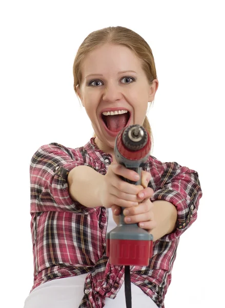 Cheerful girl with cordless drill — Stock Photo, Image
