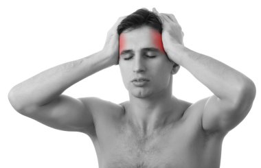 Man with headache on white background clipart