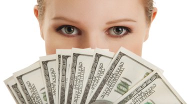 Face of beautiful young woman and the money- dollars clipart