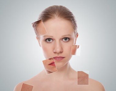 Concept of cosmetic effects, treatment and skin care. face of b clipart