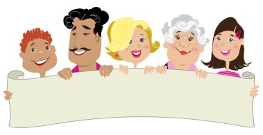 Family members holding a blank scroll clipart