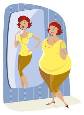 Full lady and her slim reflection clipart