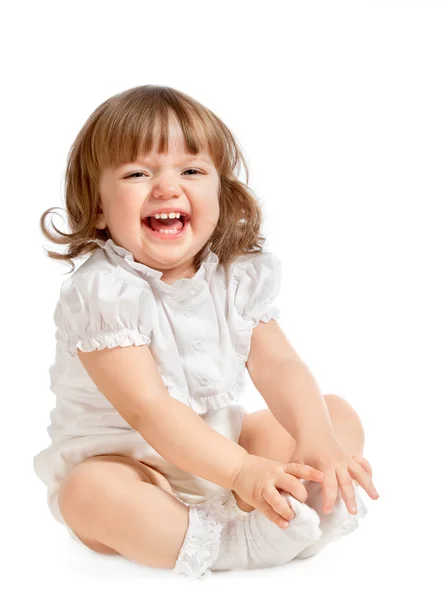 Menina bonita emocional em um fundo branco — Fotografia de Stock