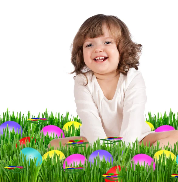 Paskalya yumurtaları tutan güzel bir kız — Stok fotoğraf
