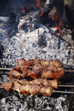 yakıcı sıcak kömürlerin üzerinde kavrulmuş kebap