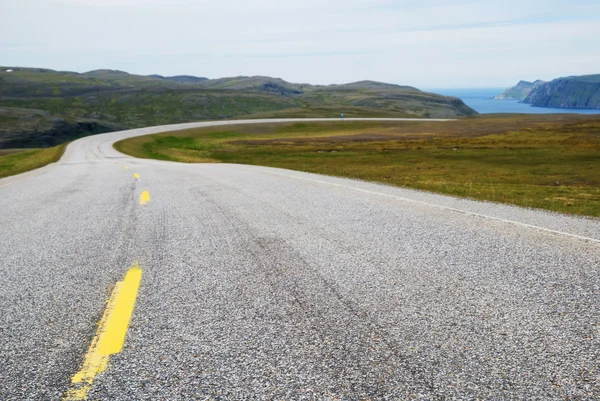 Noorse weg loopt naar de fjord — Stockfoto
