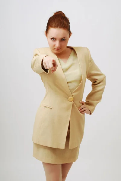Career girl pointing the finger at camera — Stock Photo, Image
